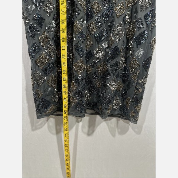 NWT‎ $498 Mac Duggal [ 16 ] Geo Embellished Midi Sheath Dress Charcoal Grey - Picture 7 of 14